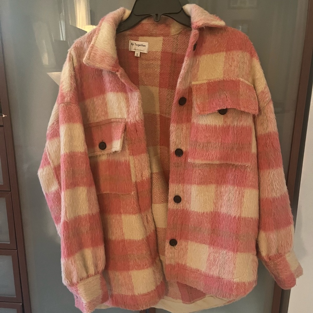 By Together Pink and Cream Checkered Jacket